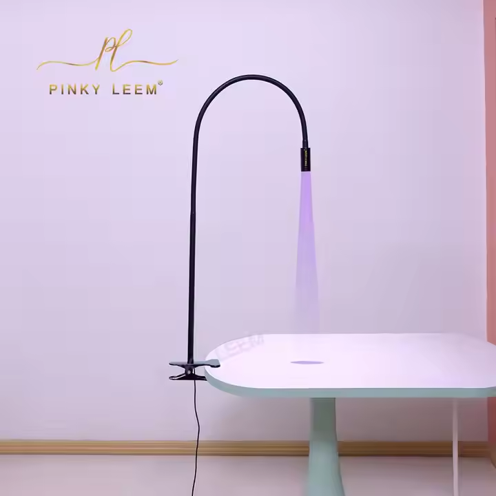 pinky leem clip table white UV led eyelash glue light uv lashes beam light led lamp uv lash lamp with foot pedal